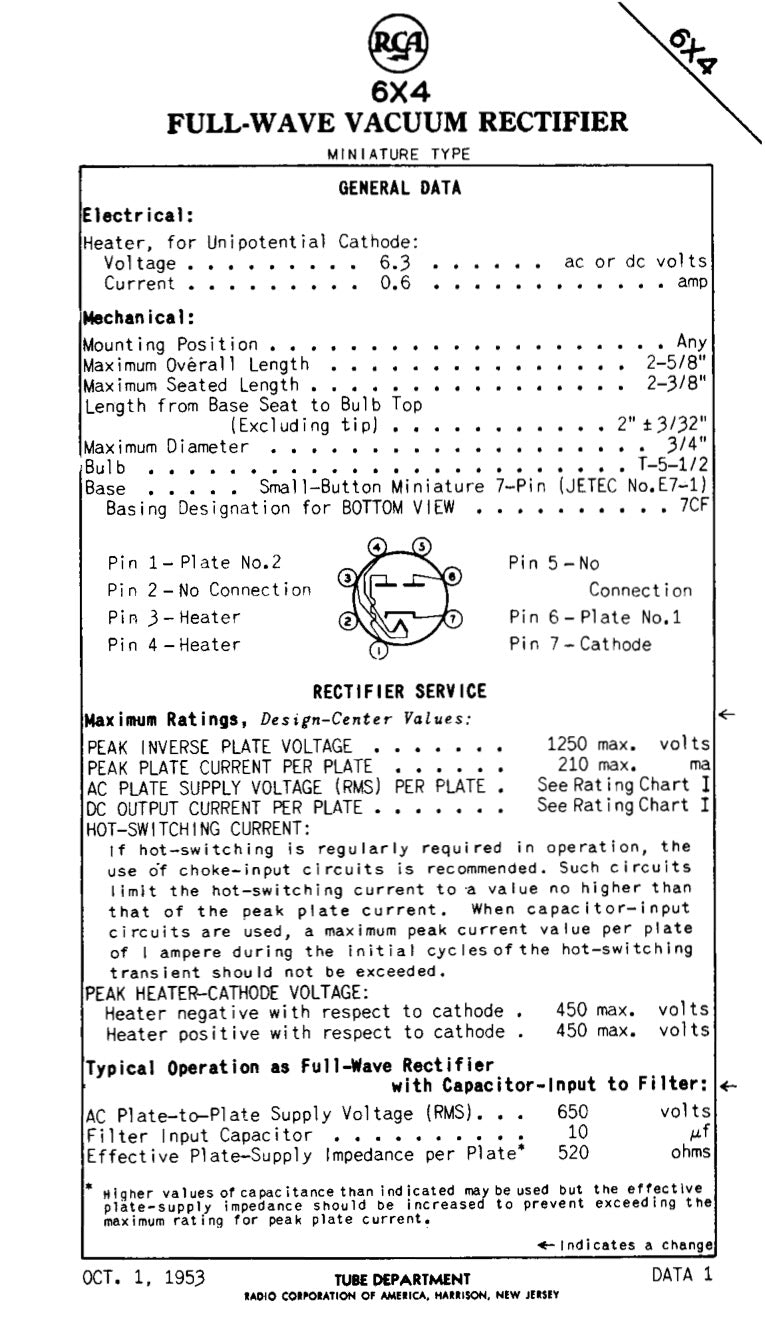 12X4 RCA NOS Black Plates Square Getter Tube Rectifier Made in USA '57