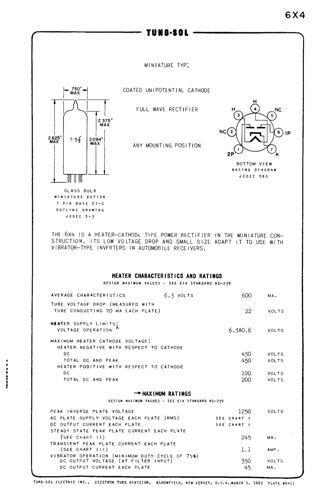 12X4 RAYTHEON NOS NIB Black Plates Halo Getter Tube Rectifier Made in USA '60s