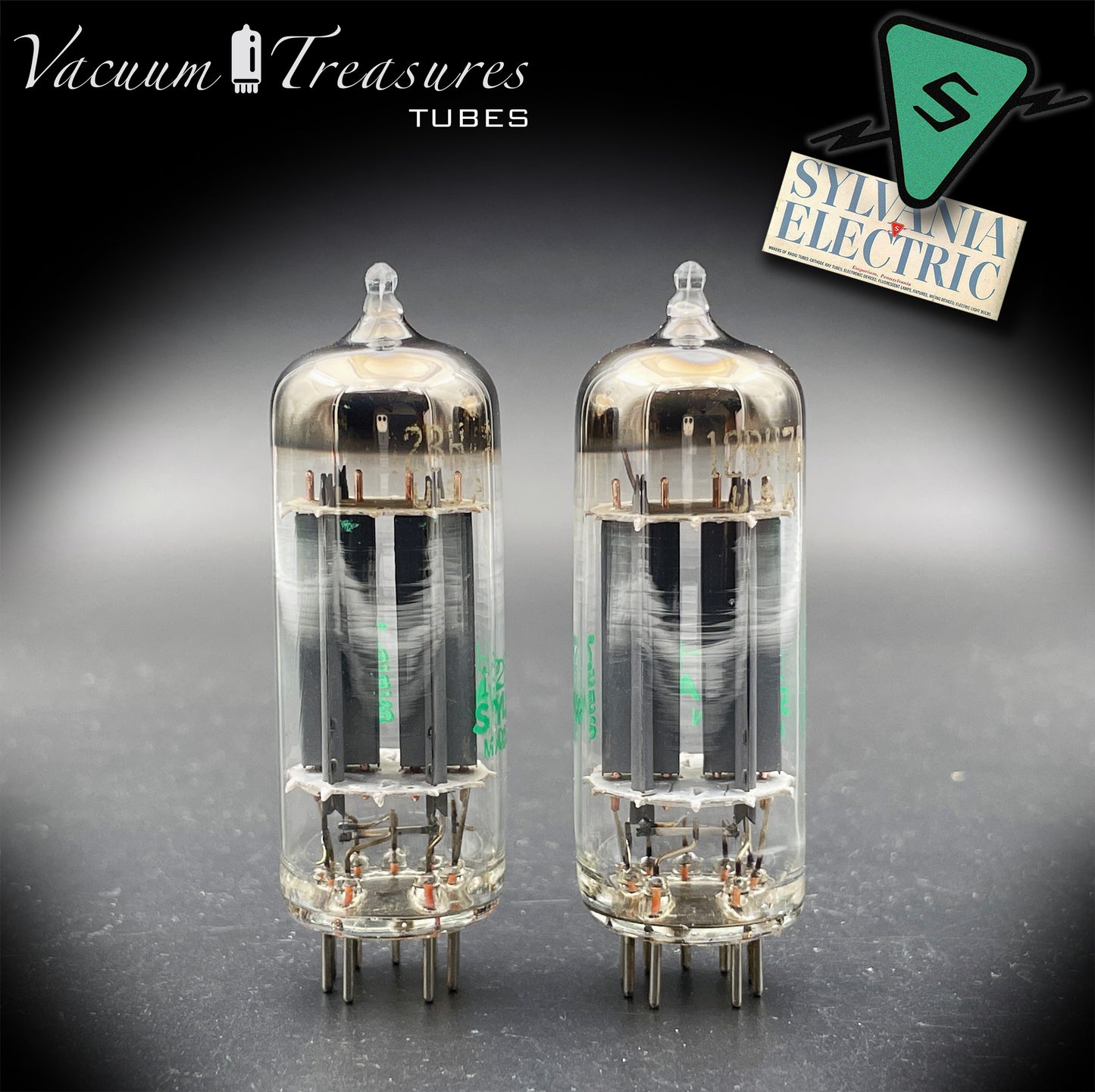 12BH7A NOS NIB Sylvania Gray Plates Halo Getter Matched Pair Tubes USA 1975