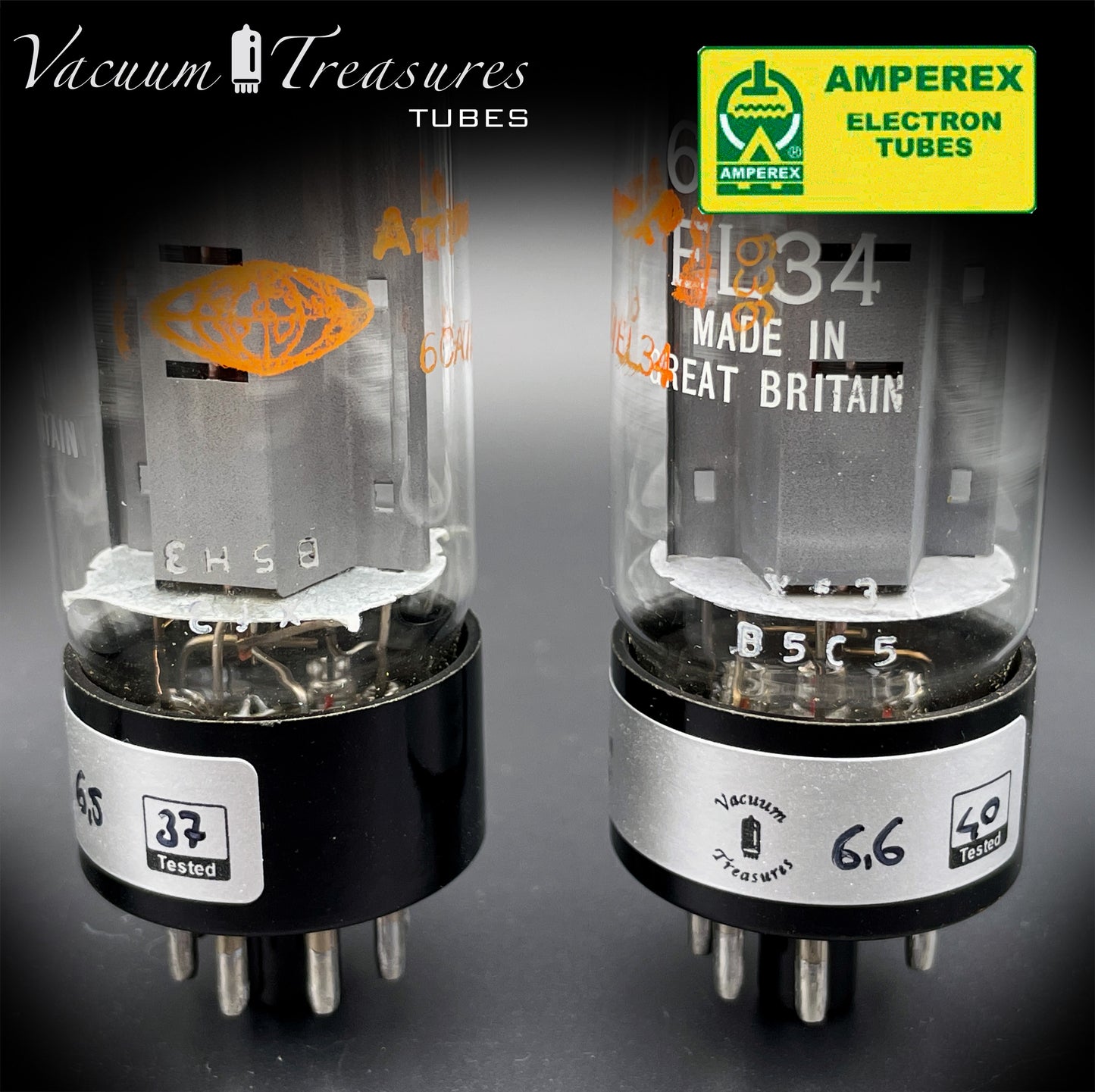 6CA7 ( EL34 ) AMPEREX NOS NIB by Mullard Xf3 Halo Getter Matched Tubes Made in GT. Britain