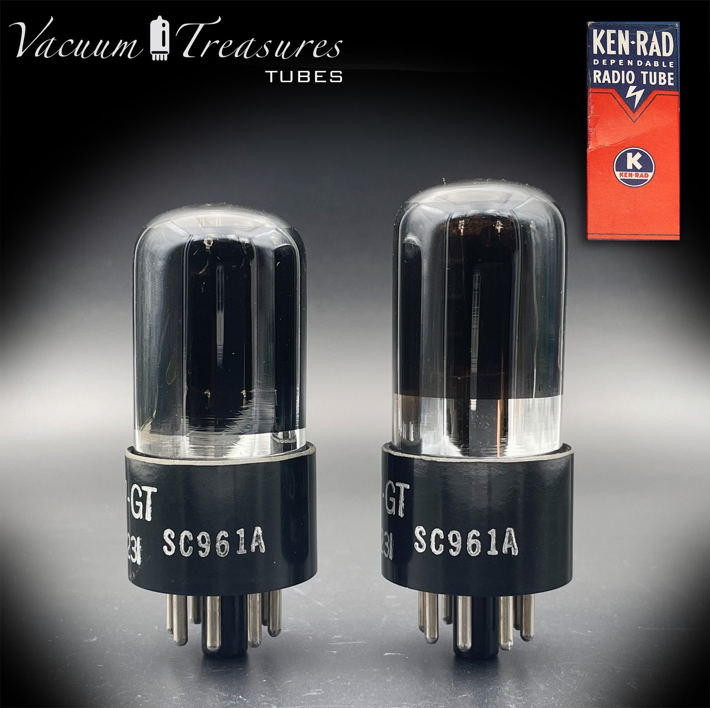 6SN7GT VT-231 KEN-RAD Black Plates Black Glass Foil Getter – Matched Pair – Made in USA anni ’40