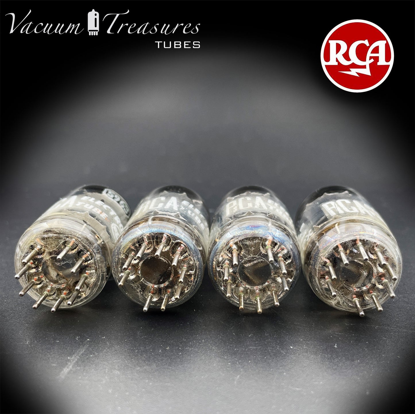 5963 ( 12AU7 ) RCA Matched Quad Long Black Plates Foil Getter AMPLITREX Tested