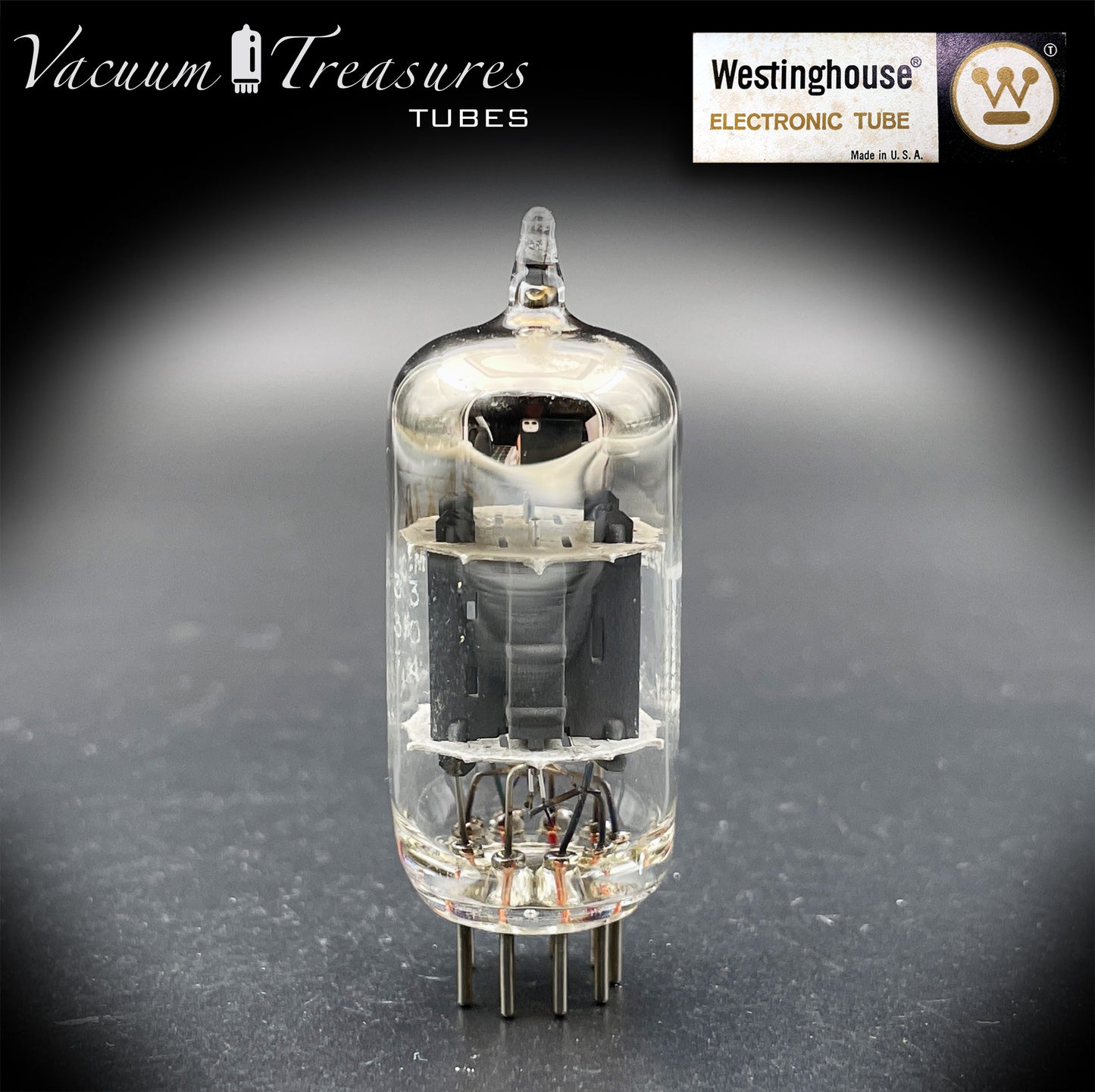 12AX7 / ECC83 Knight by Westinghouse Short Gray Plates Square Getter Tube Made in USA '50s