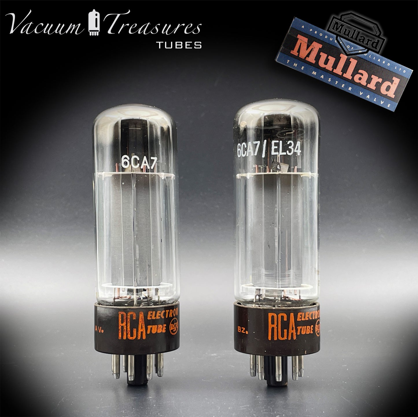 6CA7 ( EL34 ) RCA NOS NIB by Mullard Xf2 OO Getter Brown Base Matched Tubes Made in GT. Britain