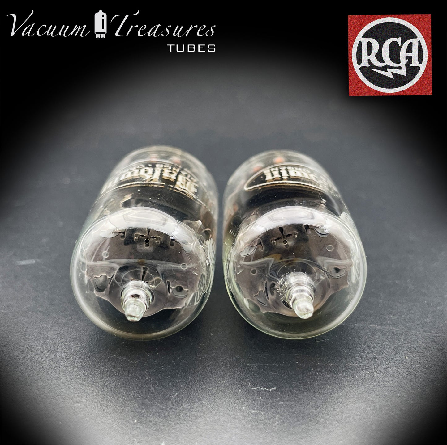 12AU7 / ECC82 Baldwin by RCA AMPLITREX Matched Pair Clear Top Long Gray Plates Side D Getter Tubes