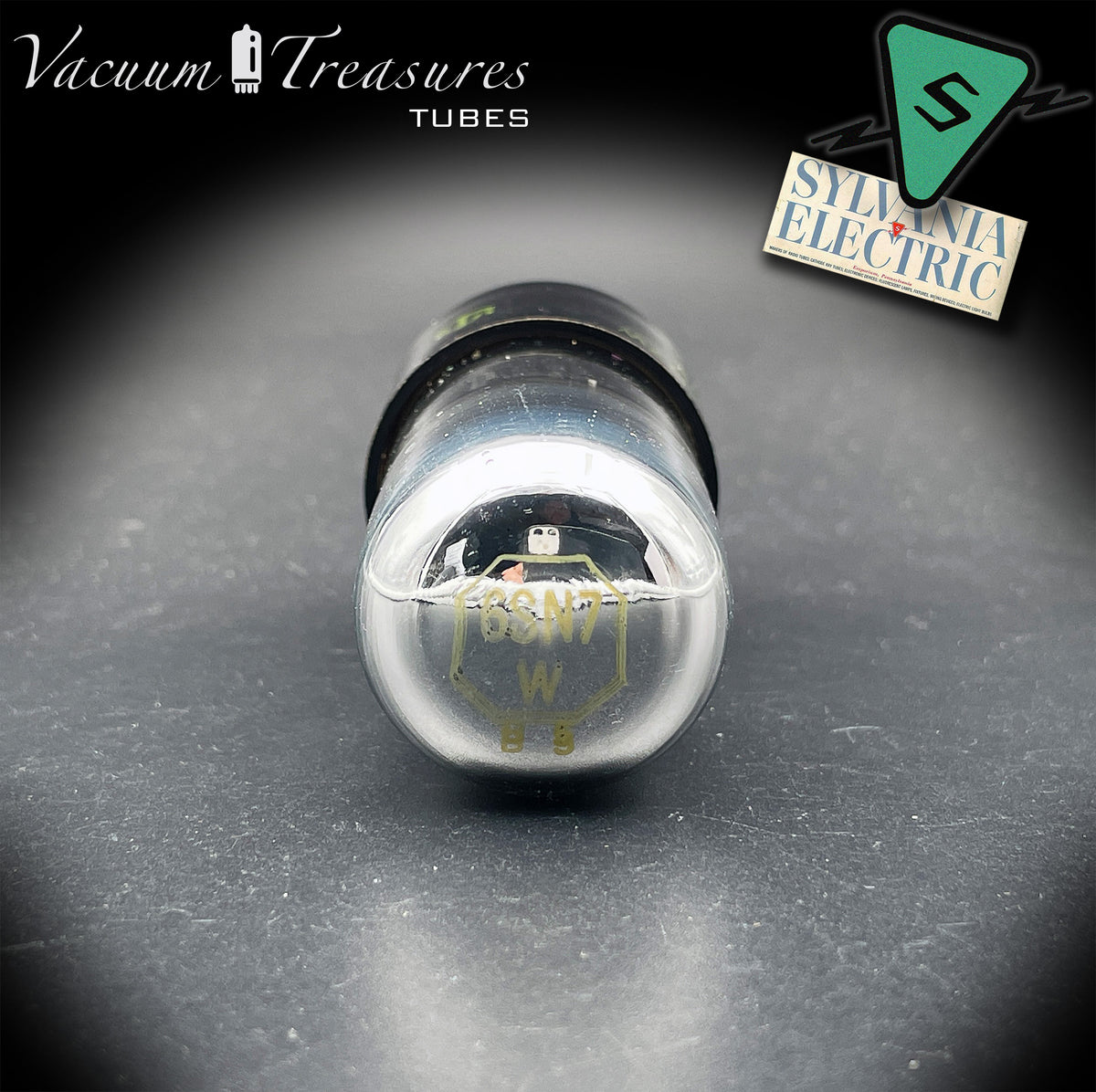 JAN‑CHS‑6SN7W SYLVANIA US Navy Black Bakelite Base Tall Bottle Black T‑Plates Chrome Top USA