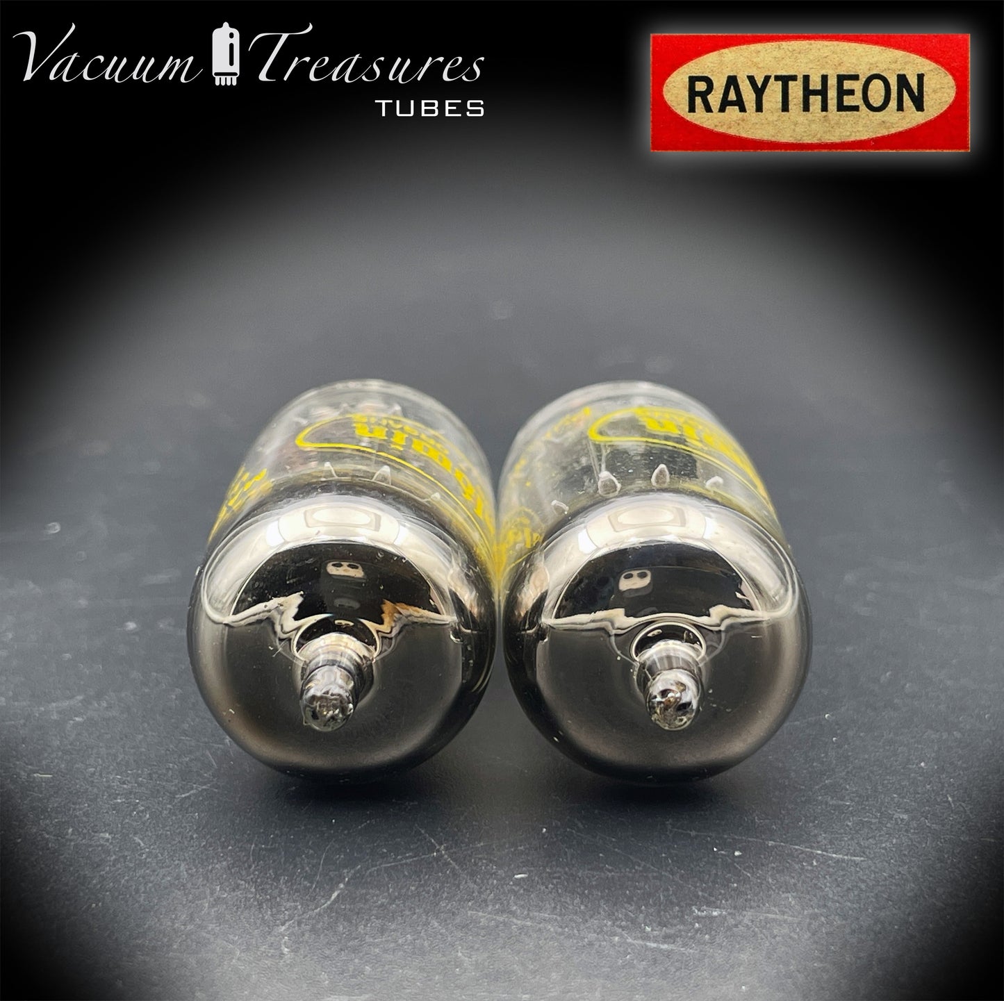 12AX7A ECC83 Baldwin RAYTHEON Matched Pair Tubes – Long Black Plates Halo Getter USA 1960s