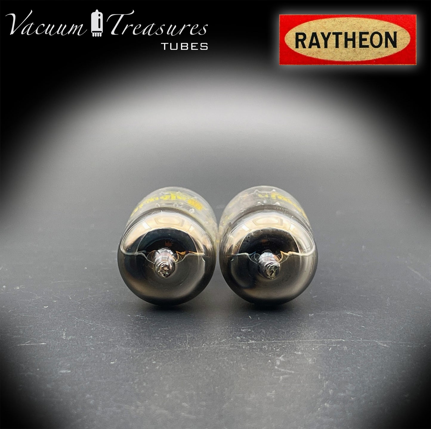 12AU7 ( ECC82 ) NOS RAYTHEON for Baldwin Long Black Plates Halo Getter Matched Tubes Made in USA '59