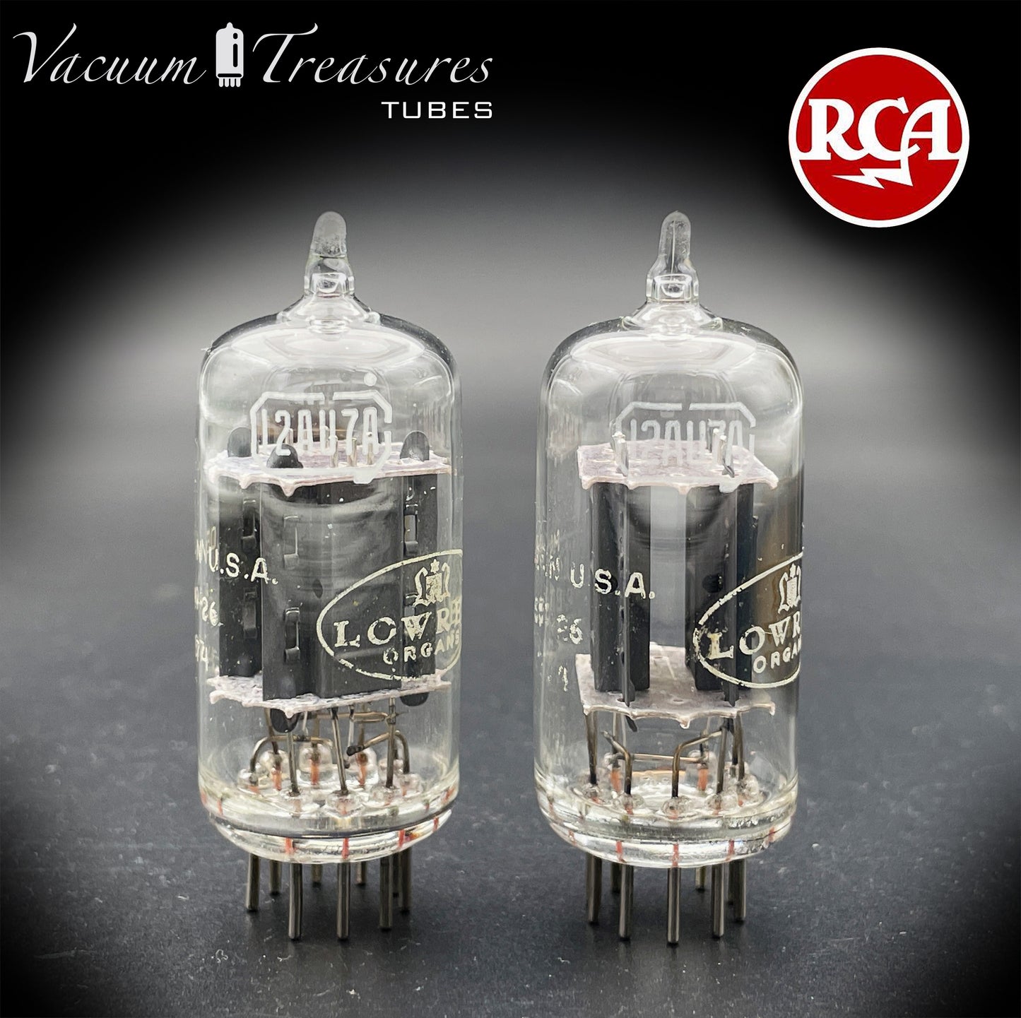 12AU7A / ECC82 Lowray by RCA Clear Top 1959 - NOS Matched Pair - Long Gray Plates - Amplitrex Tested