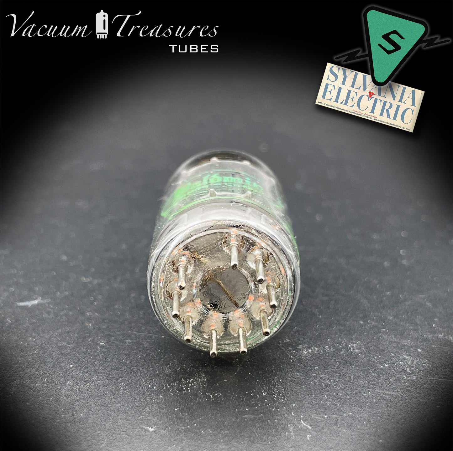 12AX7 ECC83 NOS Baldwin by Sylvania – Long Gray Plates Halo Getter Tested Tube USA 1951