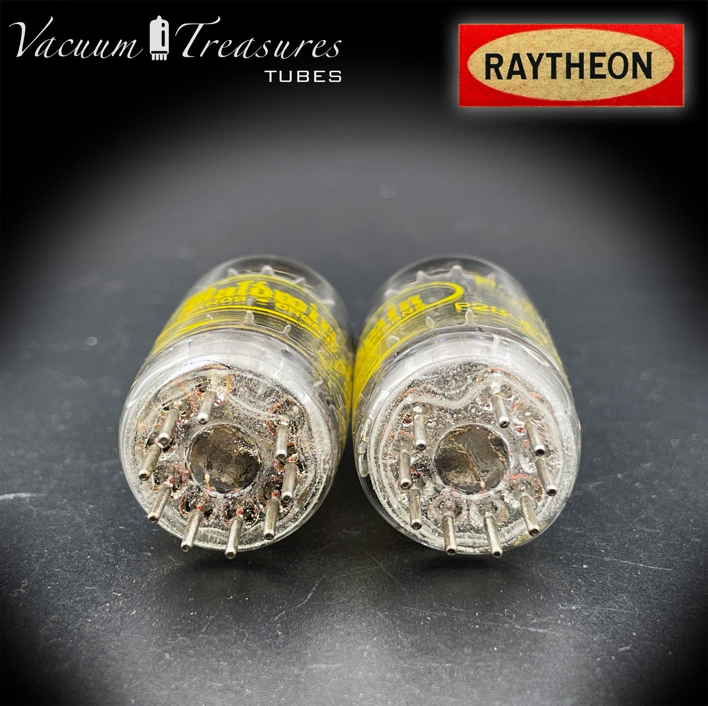 12AX7A ECC83 Baldwin RAYTHEON Matched Pair Tubes – Long Black Plates Halo Getter USA 1960s