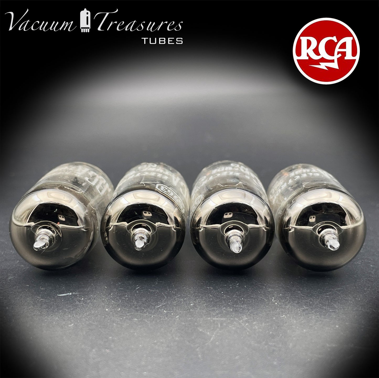 5963 ( 12AU7 ) RCA Matched Quad Long Black Plates Foil Getter AMPLITREX Tested