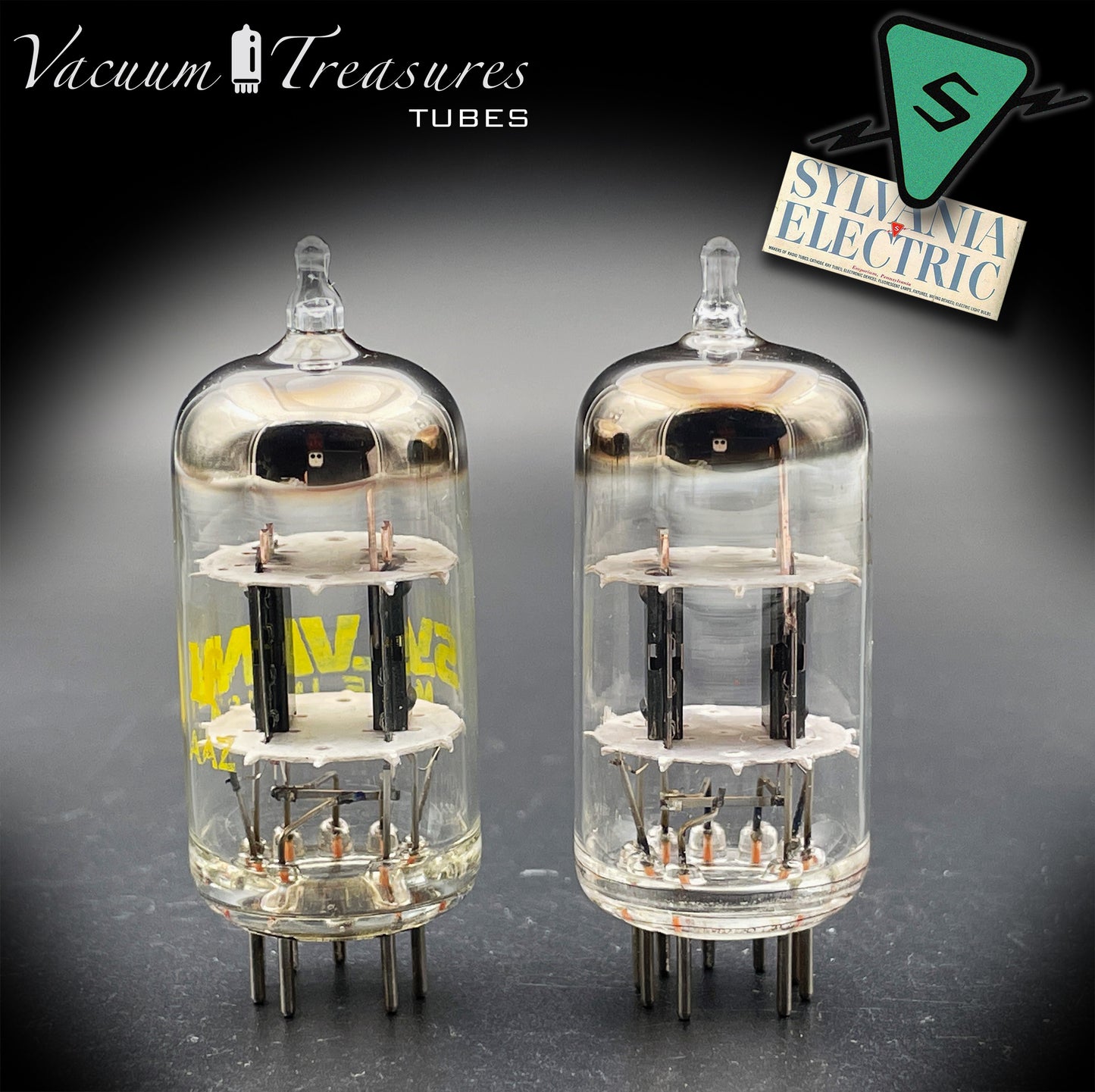 12AT7 / ECC81 SYLVANIA NOS – Black Square Plates Halo Getter – Export Quality Made in USA