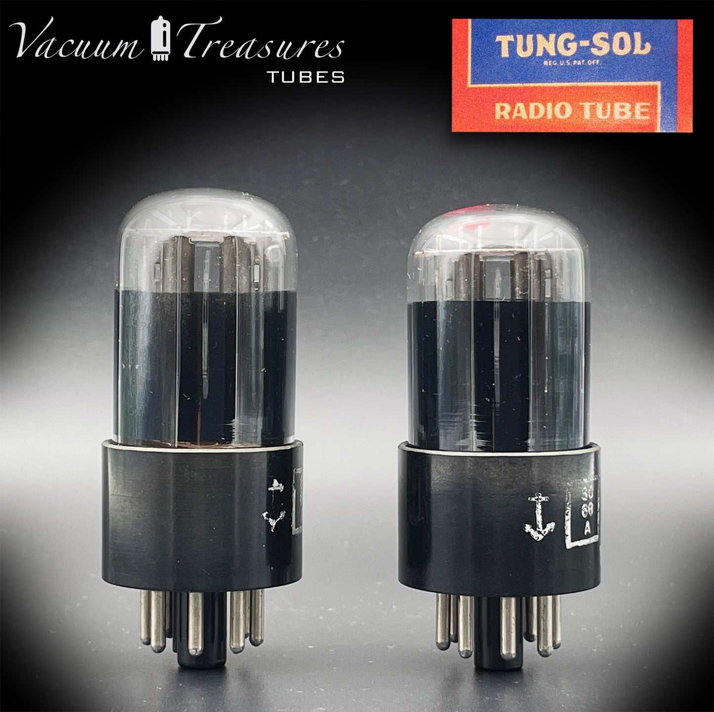 6SL7 GT ( VT-229 ) TUNG-SOL JAN CTL Black Glass Black Round Plates Matched Tubes Made in USA '50s