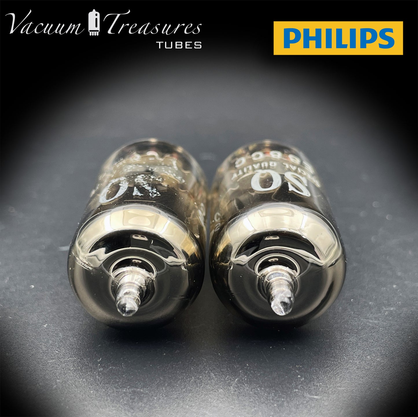 E88CC ( 6922 ) PHILIPS Special Quality Matched Pair Halo Getter Gold Pin Tubes Made in Holland '60s