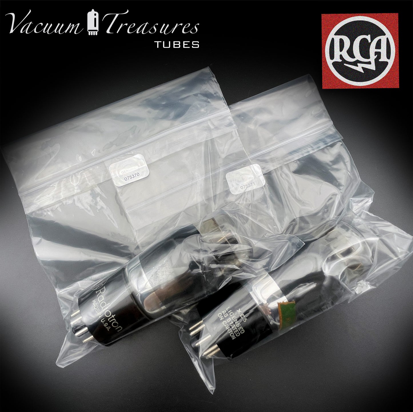6V6G RCA Radiotron Matched Pair - Smoked Glass Black Plates Foil Getter - Same Factory Code - USA '50s - AMPLITREX Tested