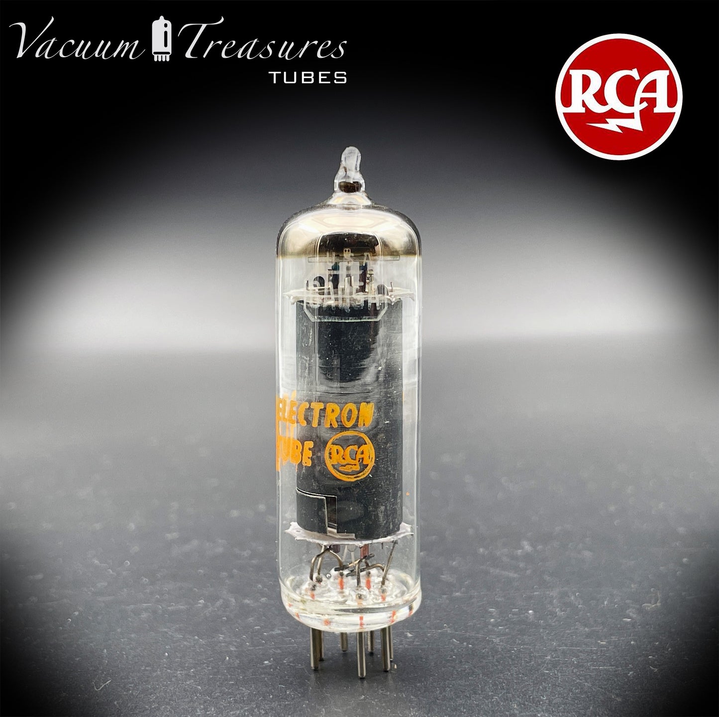 6AQ5 A ( EL90 ) RCA NOS Black Plate Halo Getter Made in USA ’61