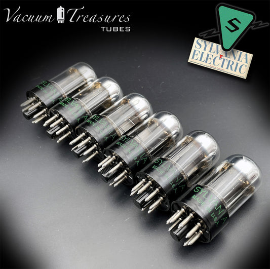 6SN7GTB NOS SYLVANIA CHROME TOP Green Dot Matched Sextet Black Plates Tubes USA