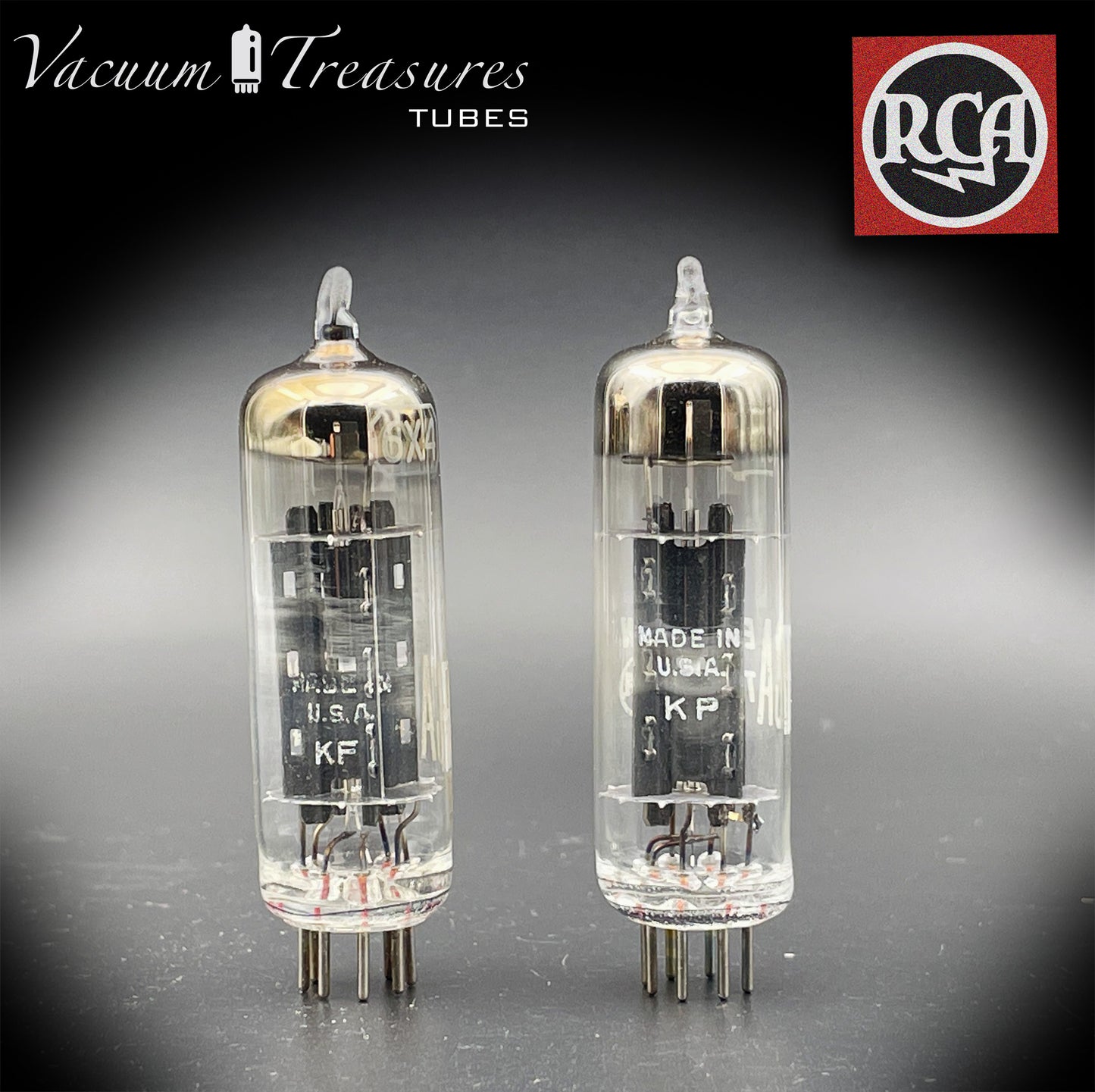 6X4 ( EZ90 ) NOS NIB RCA Black Plates Foil Getter Matched Pair Tubes Rectifiers Made in USA '50s