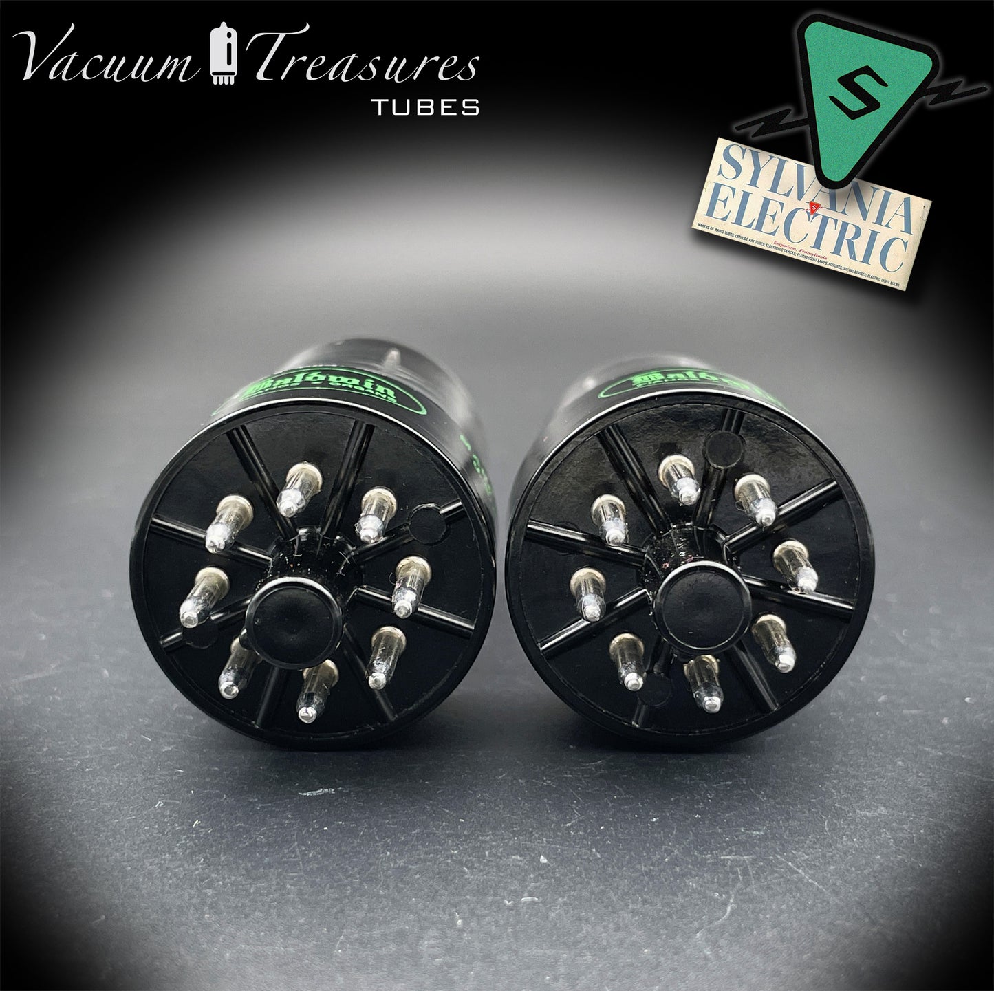 6SN7GTB Baldwin by SYLVANIA Matched Pair Black Plates Tubes Same Codes Made in USA '61