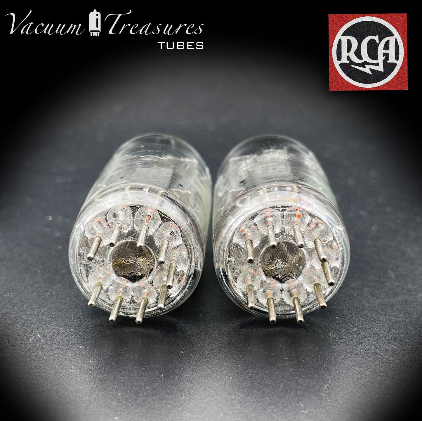 12AU7 / ECC82 Baldwin by RCA AMPLITREX Matched Pair Clear Top Long Gray Plates Side D Getter Tubes