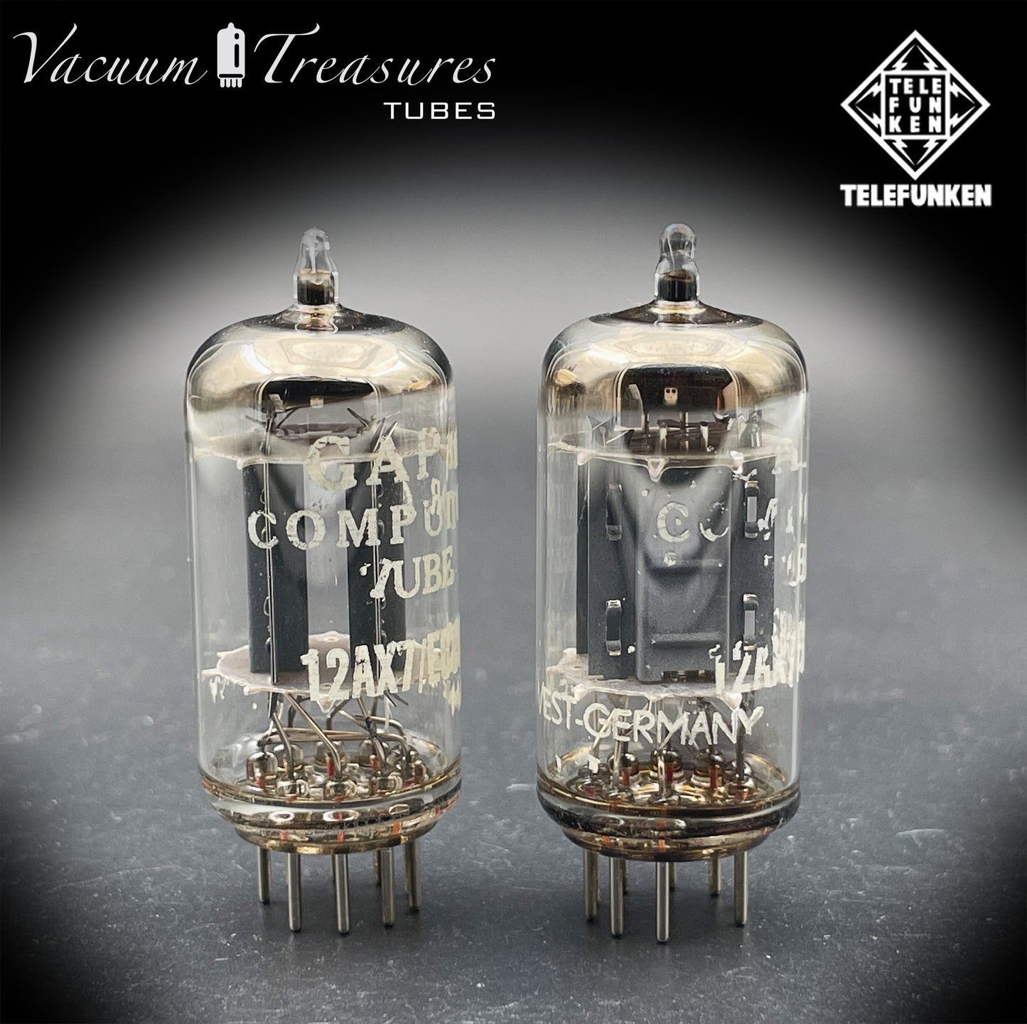 ECC83 / 12AX7 TELEFUNKEN Matched Pair Ribbed Plates Diamond Bottom Tube Made in GERMANY