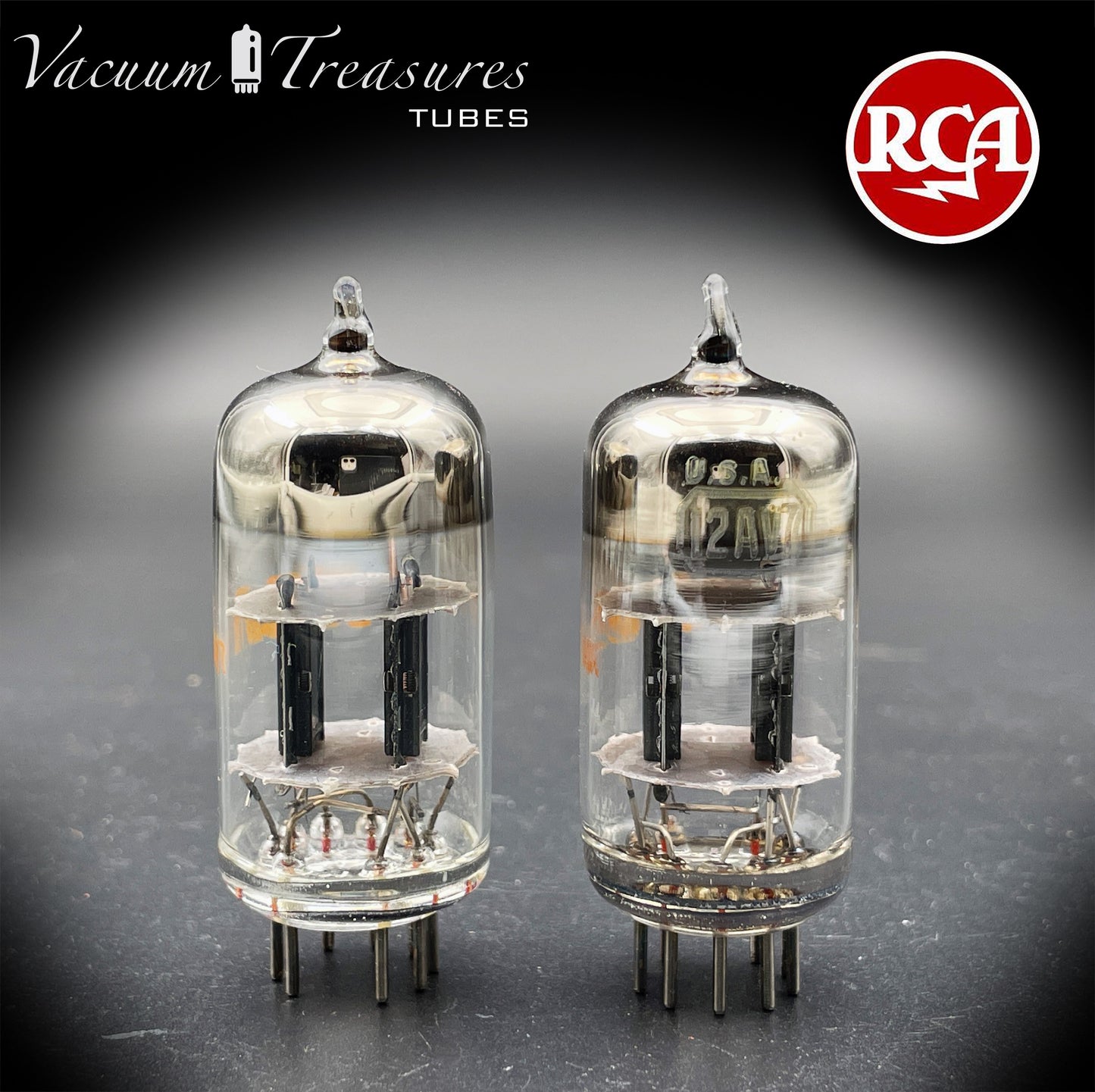 12AV7 RCA NOS NIB Black Plates Halo Getter Matched Pair Tubes Made in USA