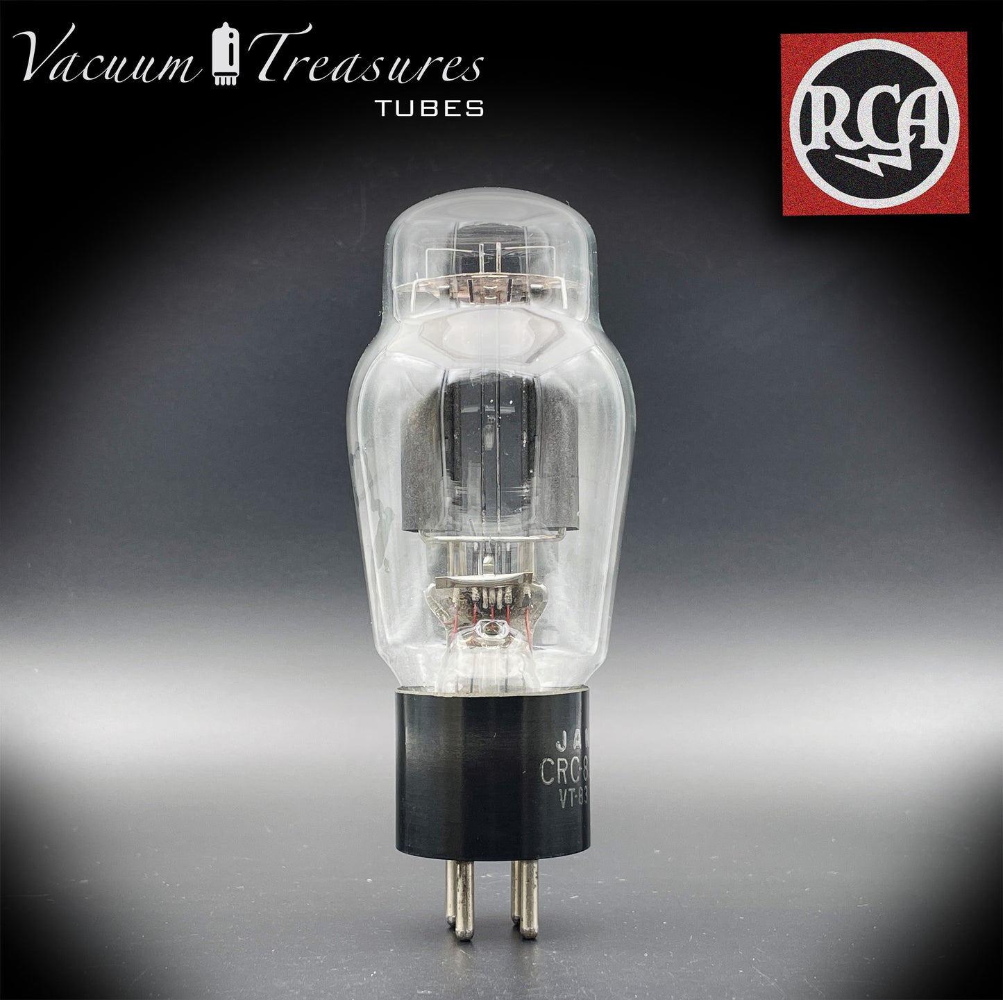 JAN CRC 83 ( VT-83 ) NOS RCA Black Plates Hanging Filaments Foil Getter Tube Rectifier Made in USA '44