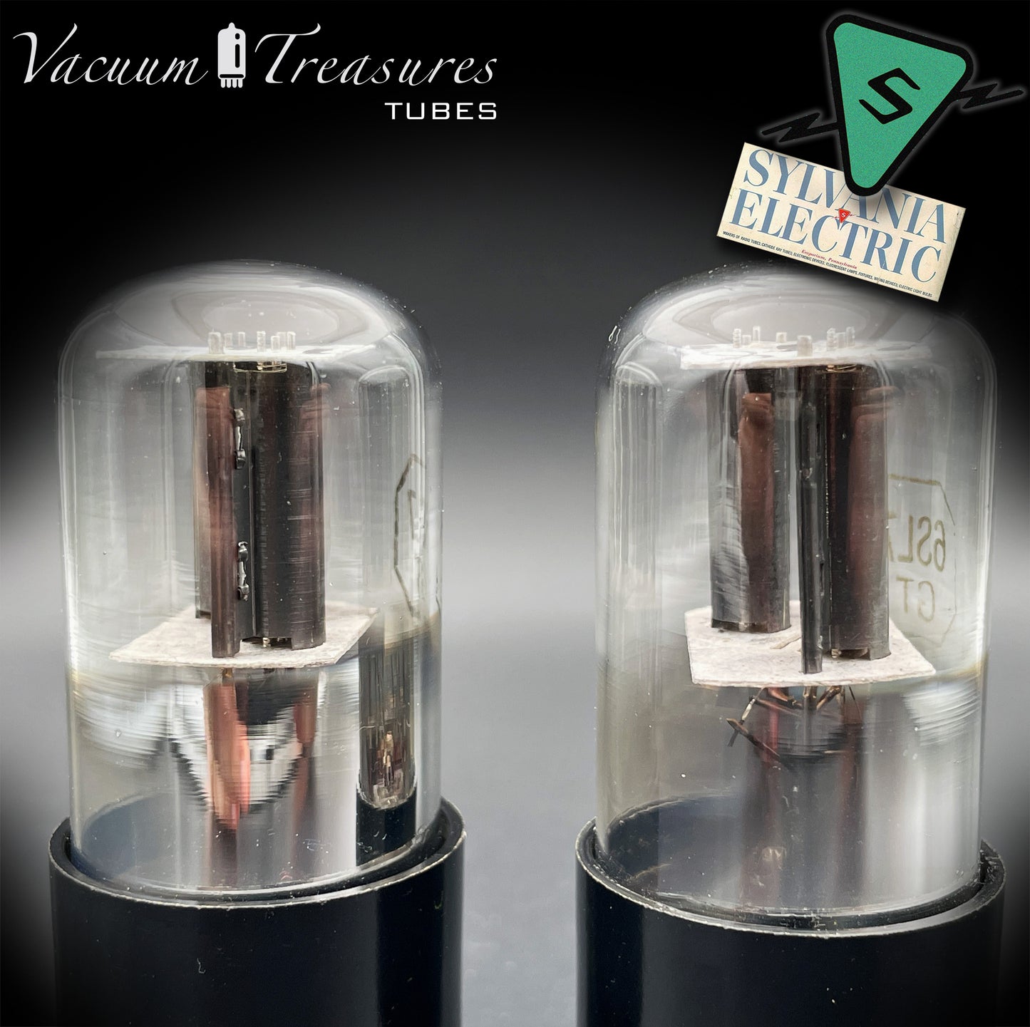6SL7GT (VT-229) SYLVANIA NOS Black Round Plates Foil Getter AMPLITREX Matched Pair Made in USA '50s.