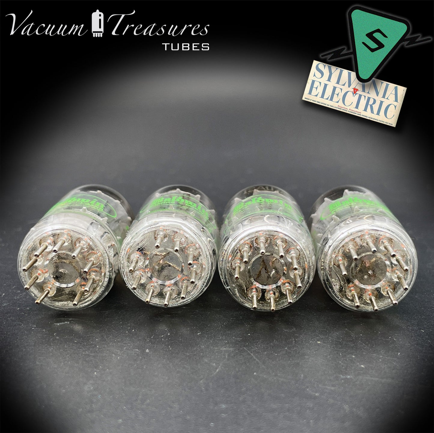 12AU7A / ECC82 NOS Baldwin by SYLVANIA Long Gray Plates Halo Getter Matched Quad Tubes Made in USA '60s