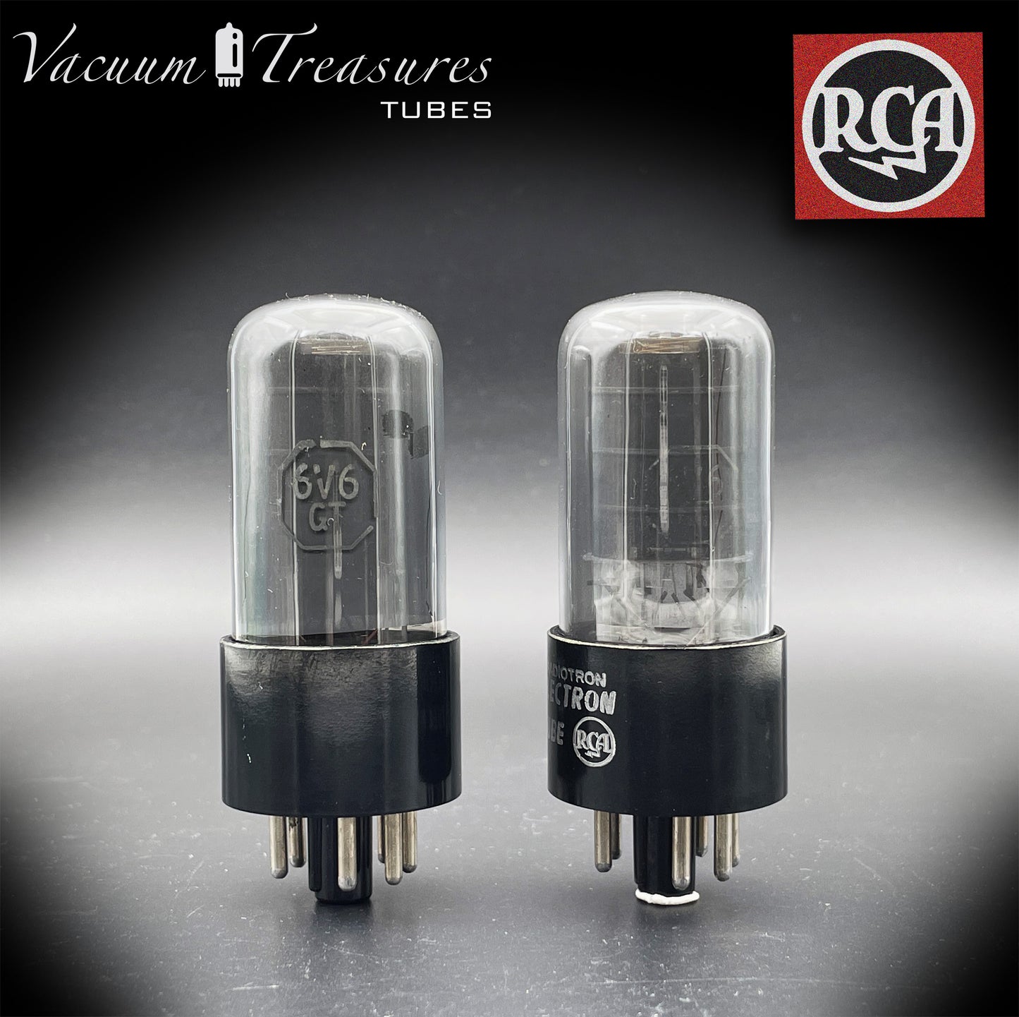 6V6 GT RCA NOS NIB Black Plates Grafite Glass Double Square Getter Matched Tubes Made in USA '54