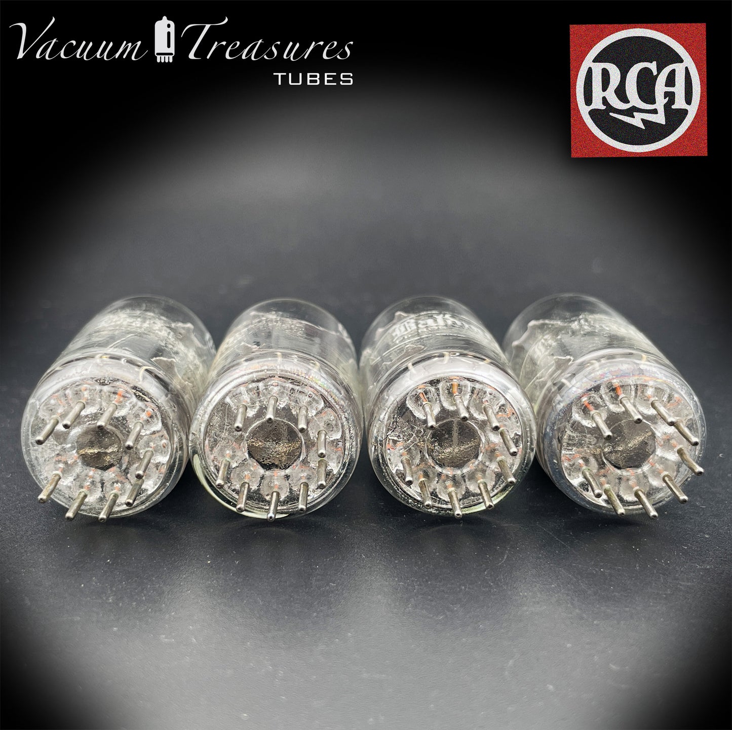 12AU7 / ECC82 Baldwin by RCA AMPLITREX Matched Quad Clear Top Long Gray Plates Side D Getter Tubes
