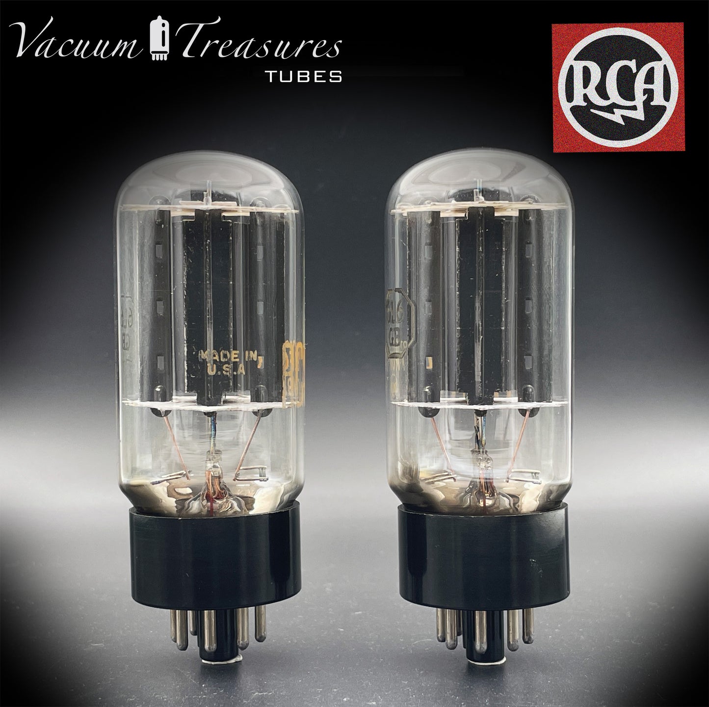 6L6GB RCA Black Plates Double Bottom Getter – Matched Pair – AMPLITREX Tested – Made in USA