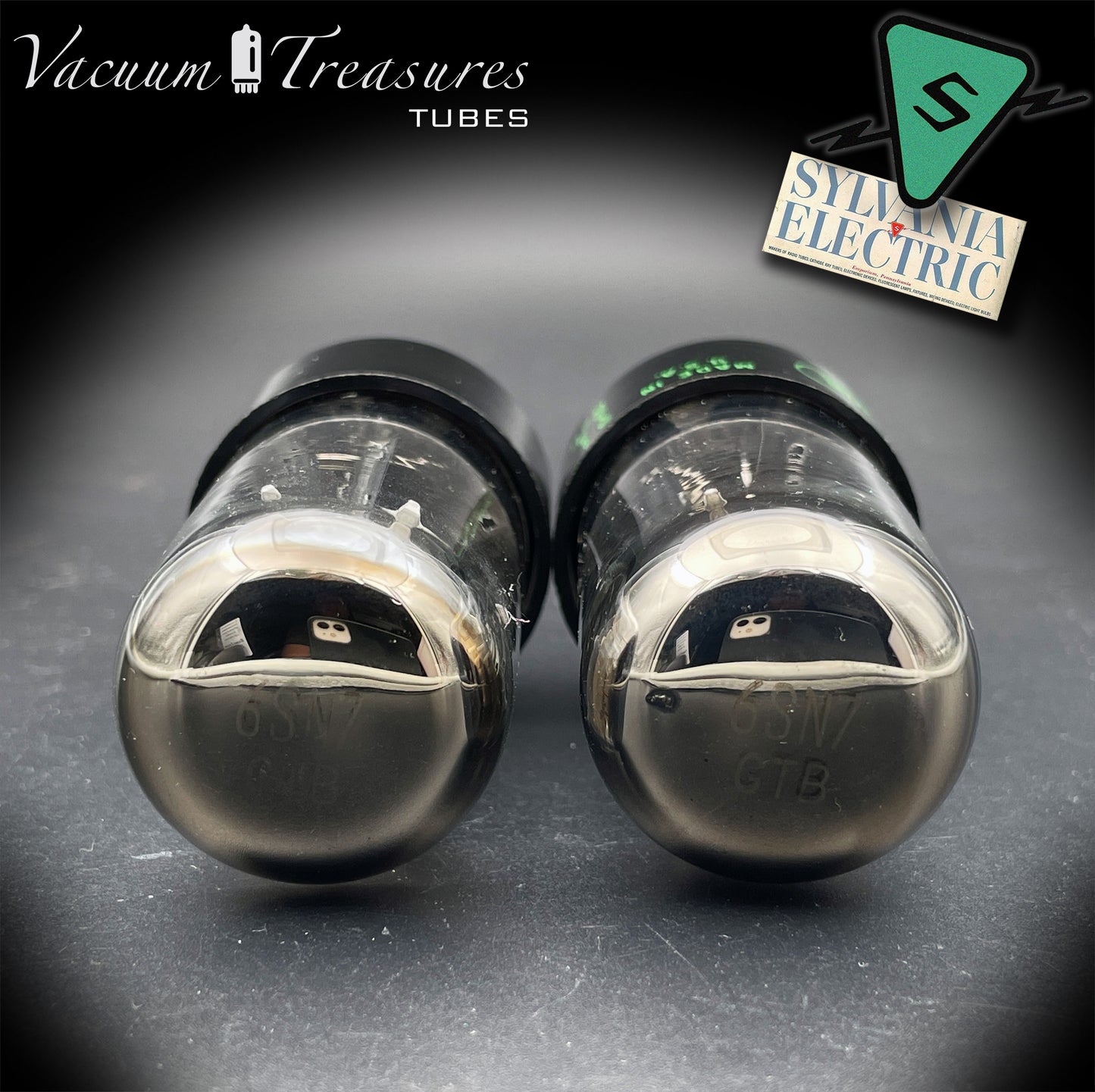 6SN7GTB Baldwin by SYLVANIA Matched Pair Black Plates Tubes - Same Codes - Made in USA '61