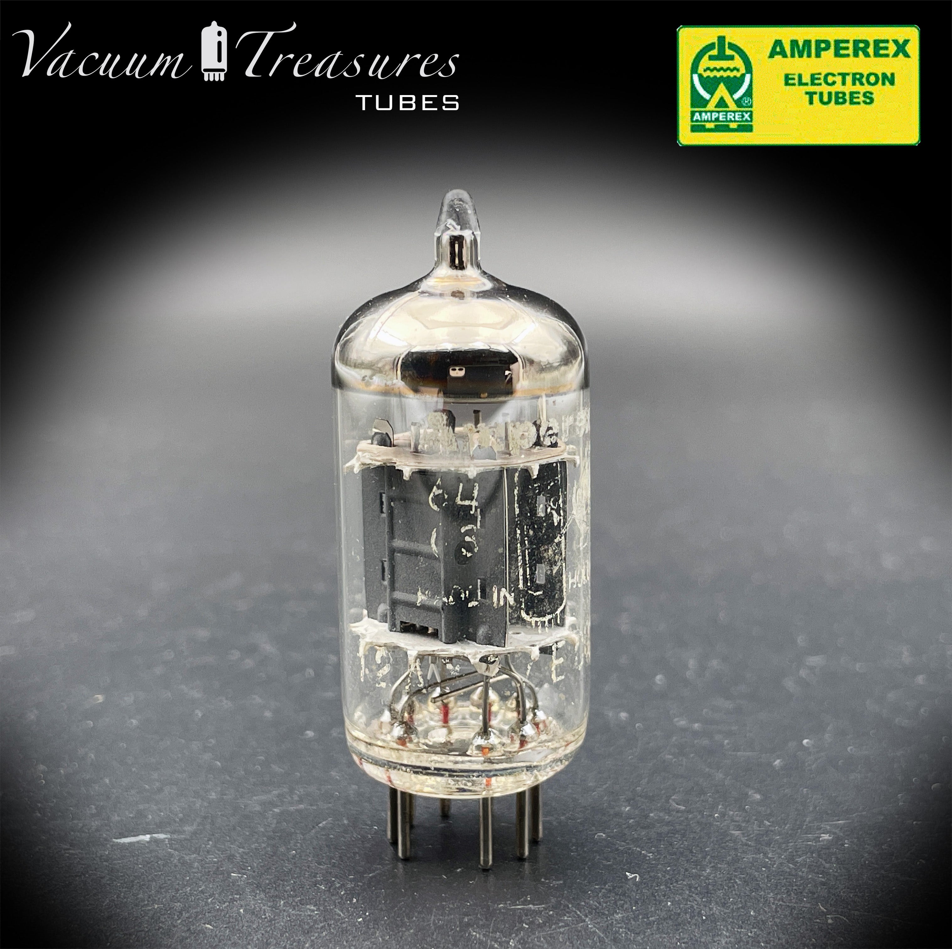 12AX7 ( ECC83 ) NOS AMPEREX Bugle Boy Short Plates Halo Getter