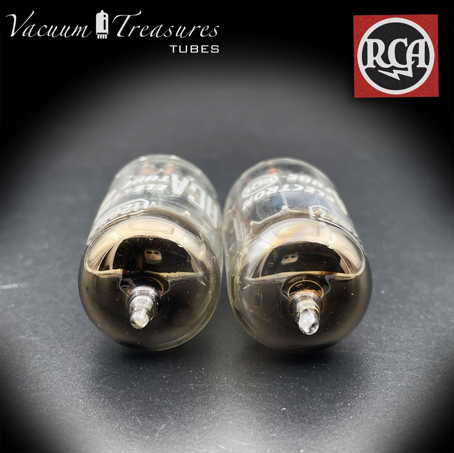 12AX7 / ECC83 RCA Matched Pair Long Black Plates Square Tilt getter Made in USA '58