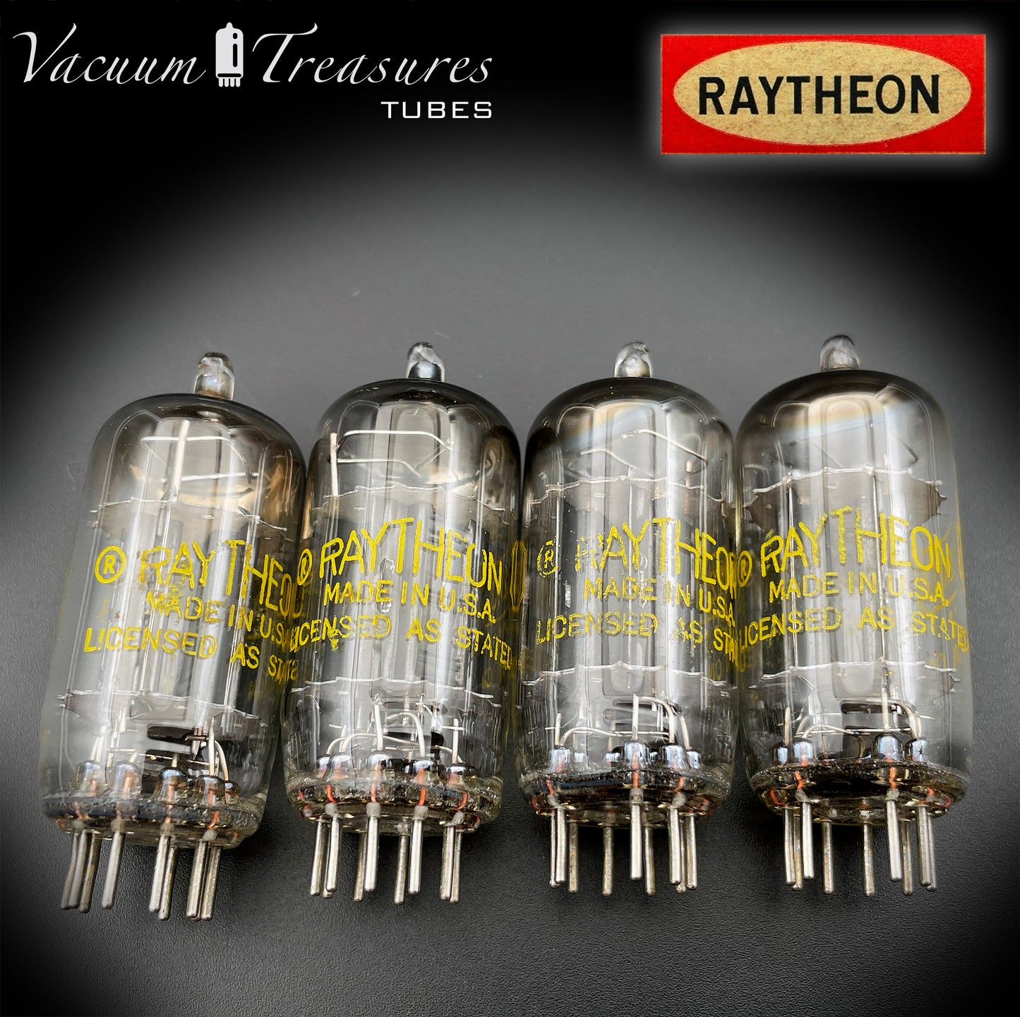 12AU7 (ECC82) RAYTHEON longues plaques noires carré Getter tubes assortis fabriqués aux États-Unis '58