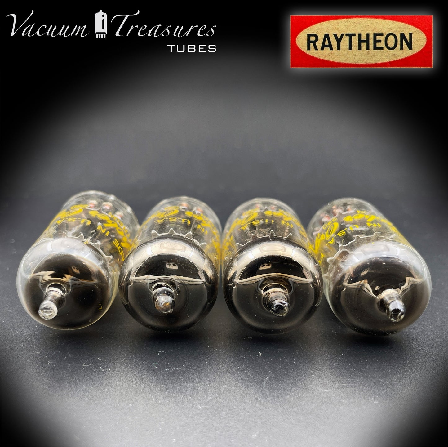 12AX7A ECC83 RAYTHEON – Low Noise Matched Quad – Long Black Plates Tubes Made in USA '60s