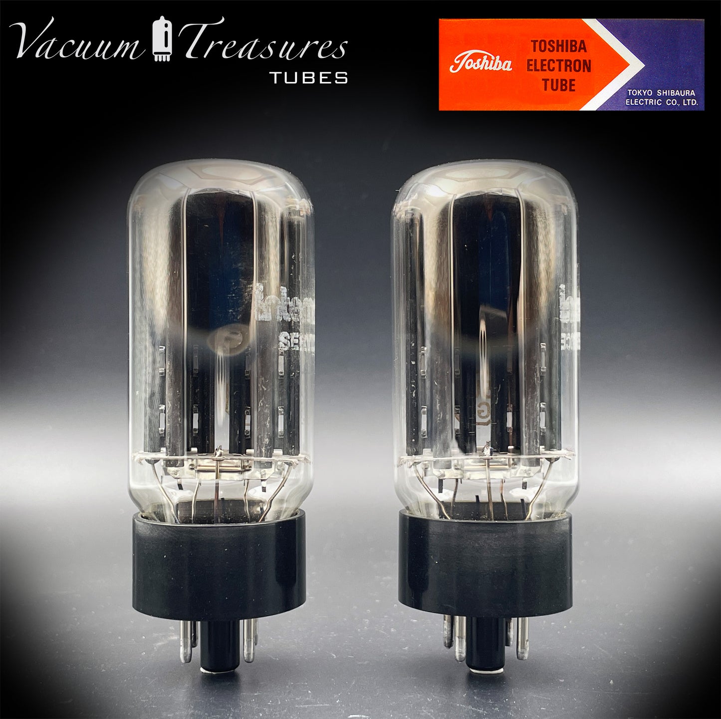 5U4GB 5AS4A NOS NIB TOSHIBA/International Black Plates Matched Pair Tubes Top Side Dual Disc Getter Rectifiers Made in JAPAN
