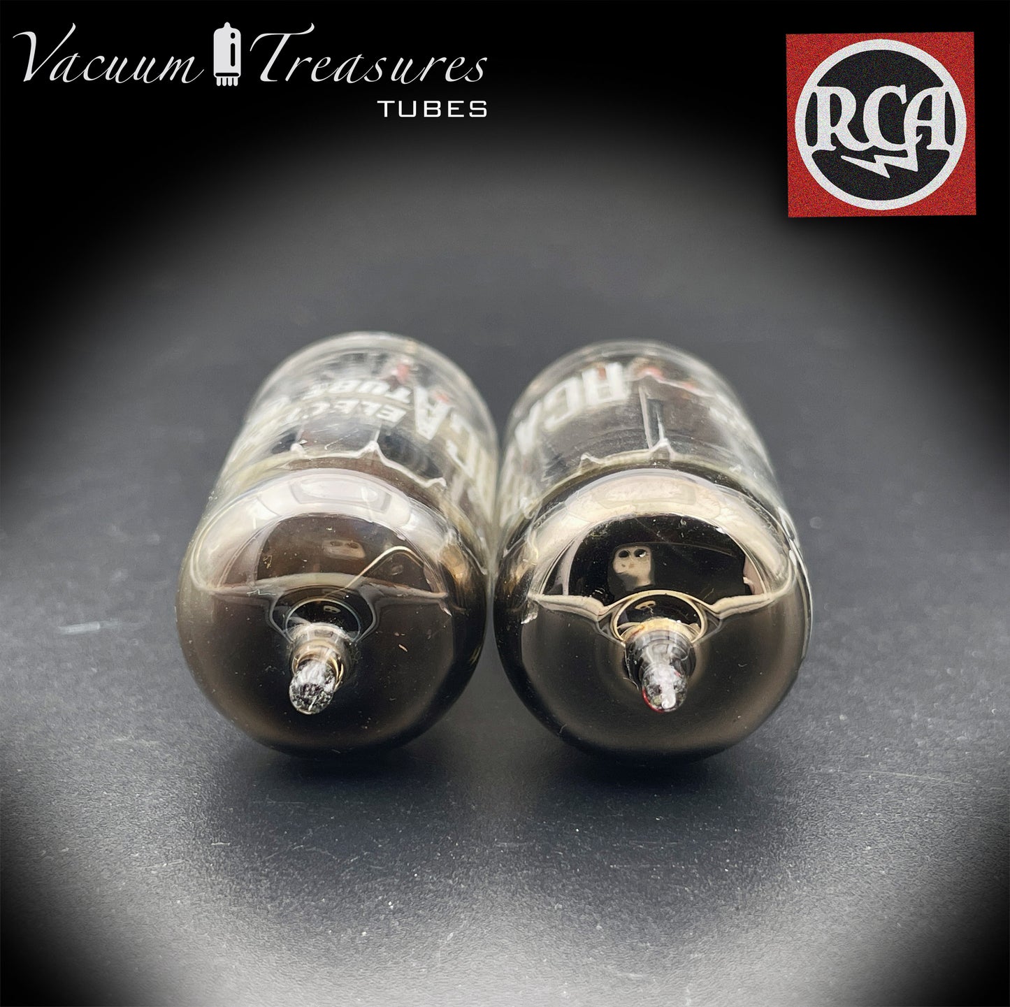 12AX7 / ECC83 RCA Matched Pair Long Black Plates Square Tilt getter Made in USA '58