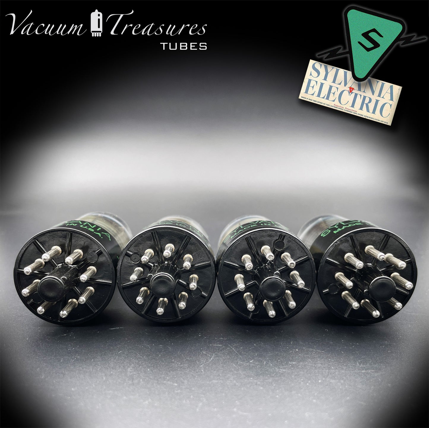 6SN7GTB NOS SYLVANIA CHROME TOP Matched Quad Black Plates Tubes USA 1955