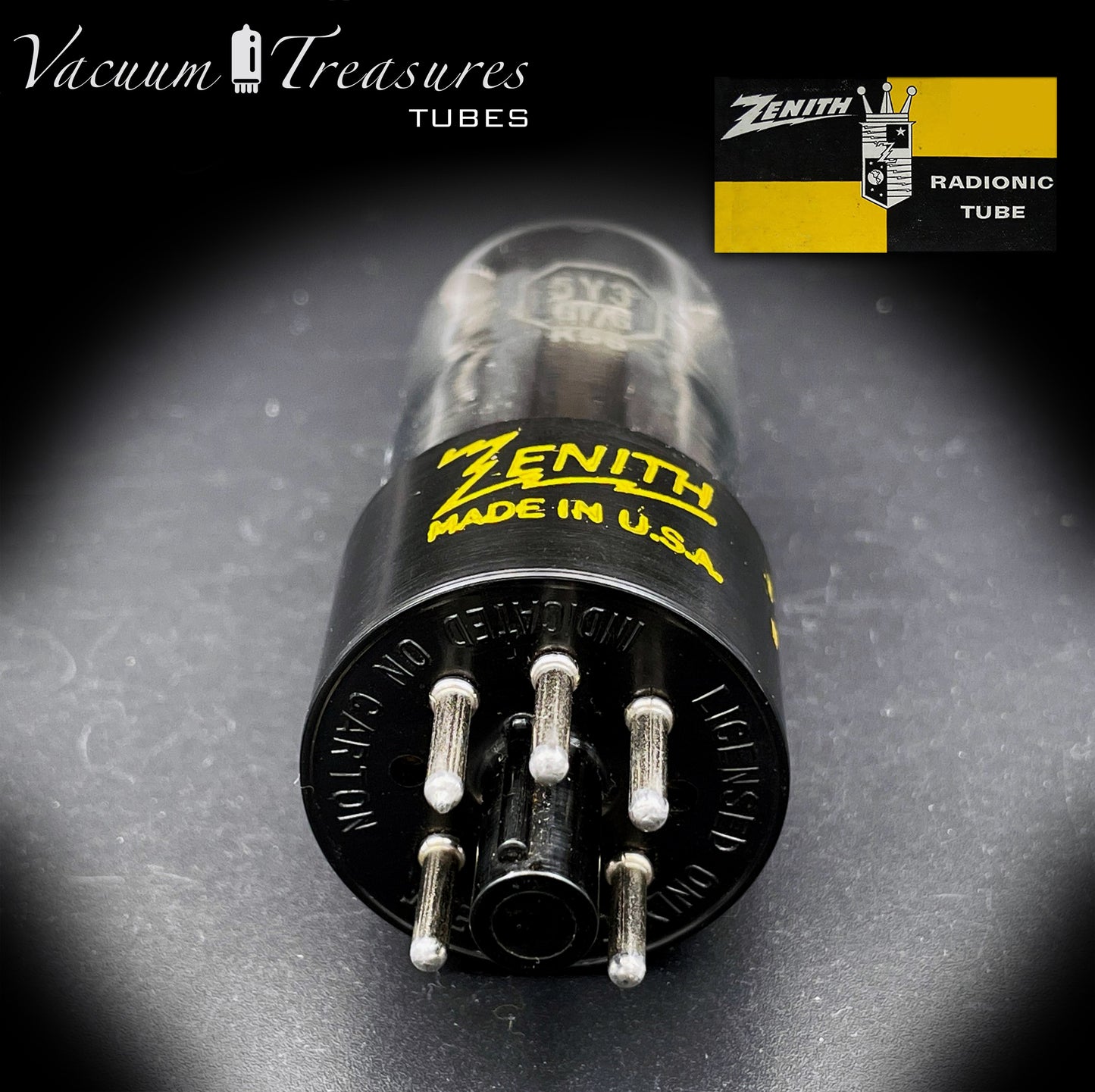 5Y3GT ( 5Z2P ) ZENITH Black Plates Foil Getter Tube Rectifier Made in USA