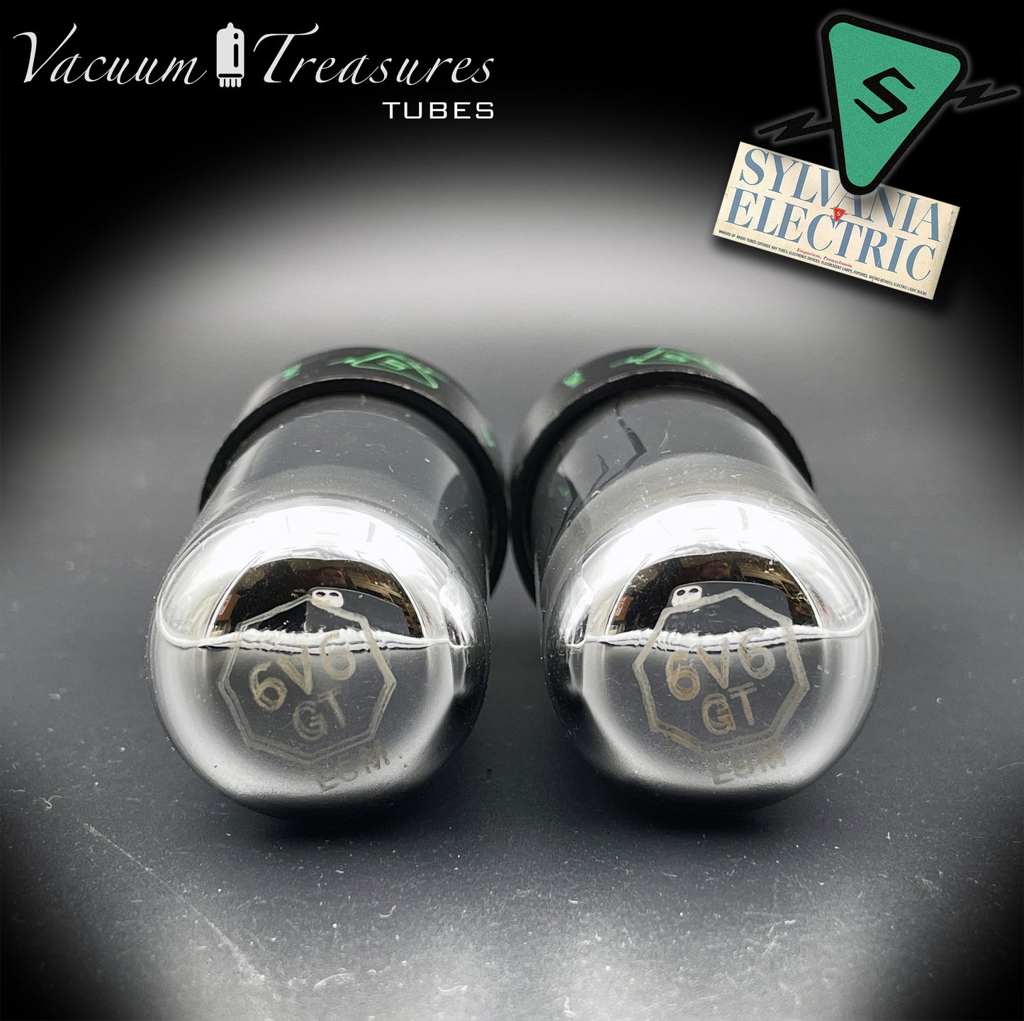 6V6GT SYLVANIA NOS Black Glass CHROME TOP Matched Tubes Made in USA '47