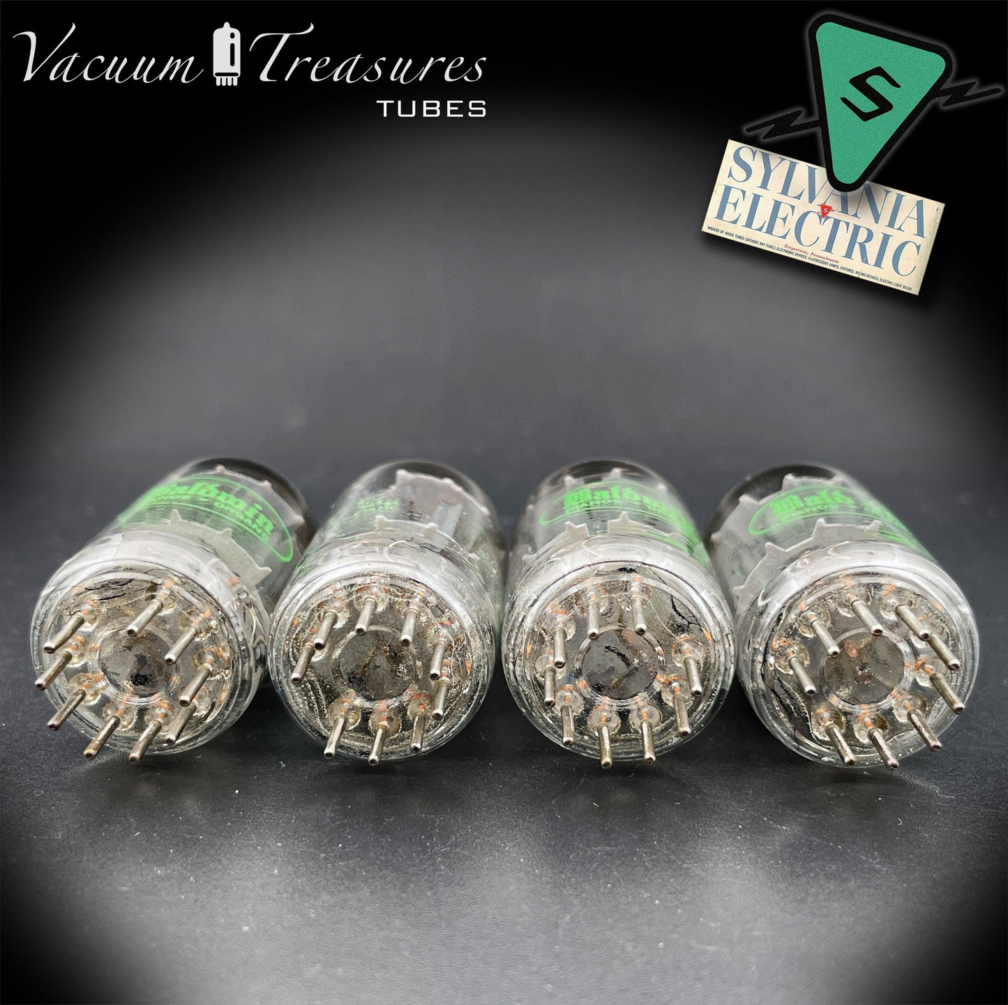 12AX7 / ECC83 Baldwin by SYLVANIA - Matched Quad - Long Gray Plates Halo Getter USA 1961