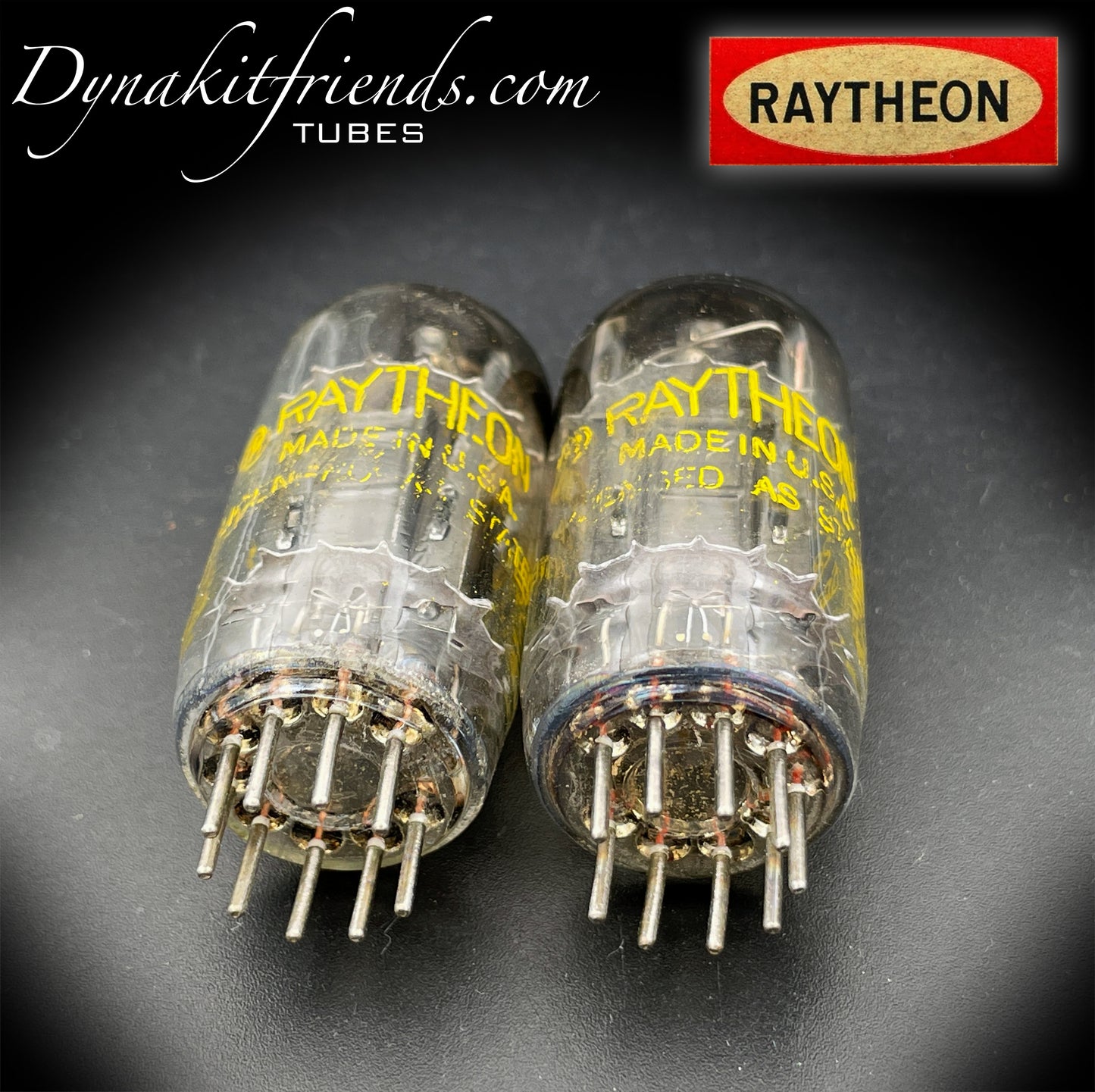 12AU7 ( ECC82 ) RAYTHEON Long Black Plates Square Getter Matched Tubes Made in USA '58