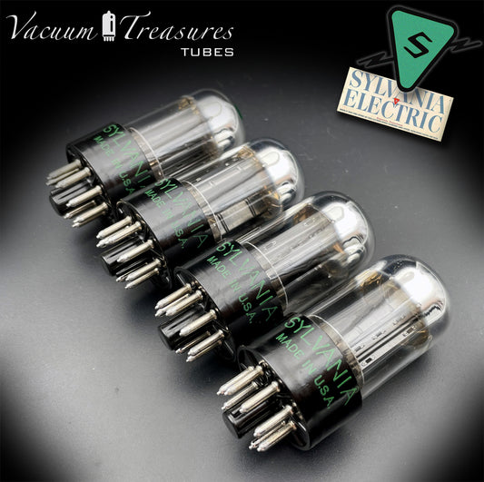 6SN7GTB NOS SYLVANIA CHROME TOP Green Dot Matched Quad Black Plates Tubes USA '50s