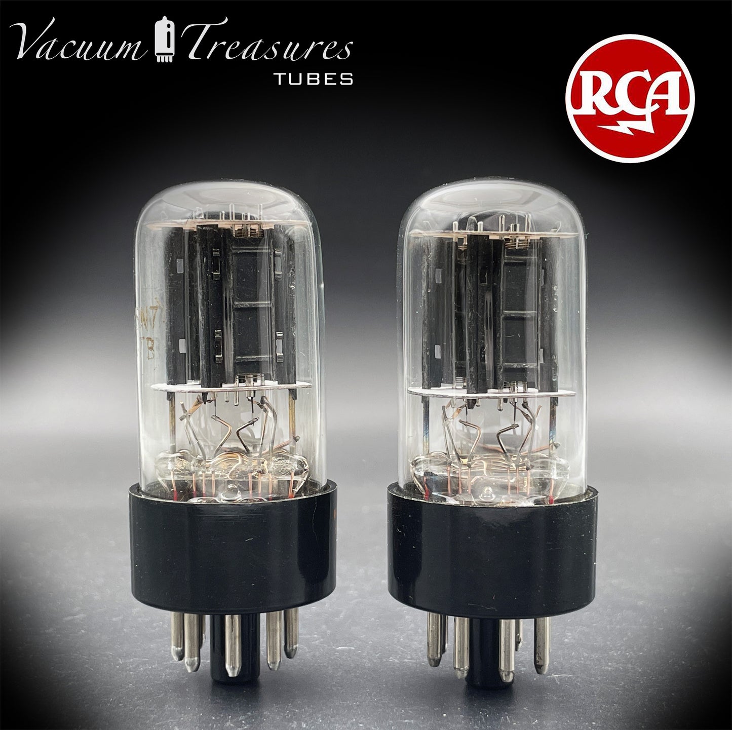 6SN7 GTB RCA Red Logo AMPLITREX Matched Pair Black Plates D Getter Low Noise & Mic Tubes