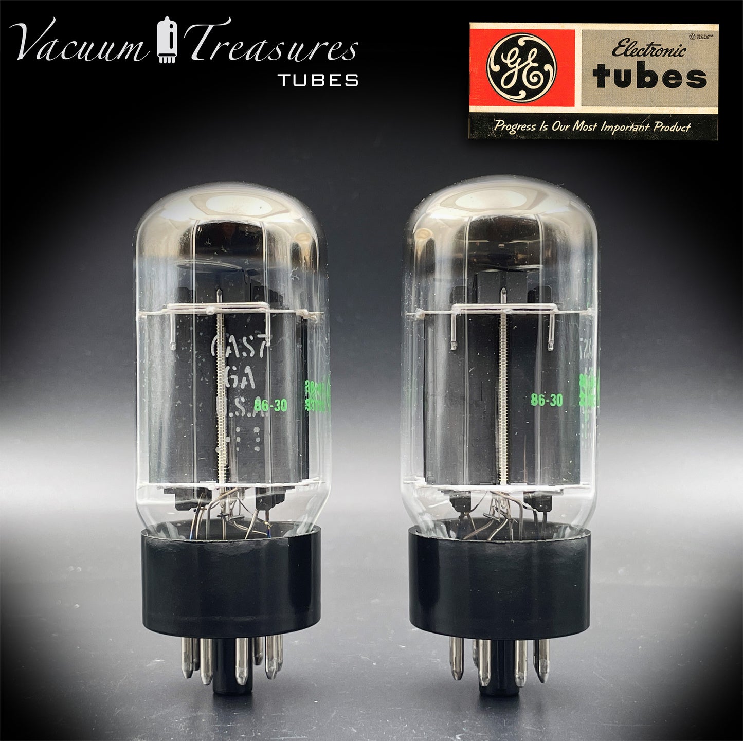 6AS7GA / 6080 GE NOS NIB Black Plate Green Print Matched Pair AMPLITREX Tested