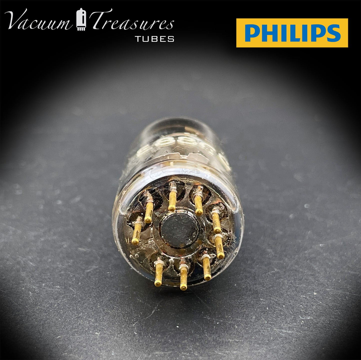 E88CC ( 6922 ) PHILIPS Special Quality Halo Getter Tube Gold Pin Made in Holland '66