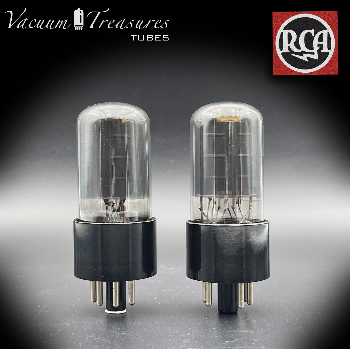 6V6 GT RCA NOS NIB Black Plates Grafite Glass Double Square Getter Matched Tubes Made in USA '57